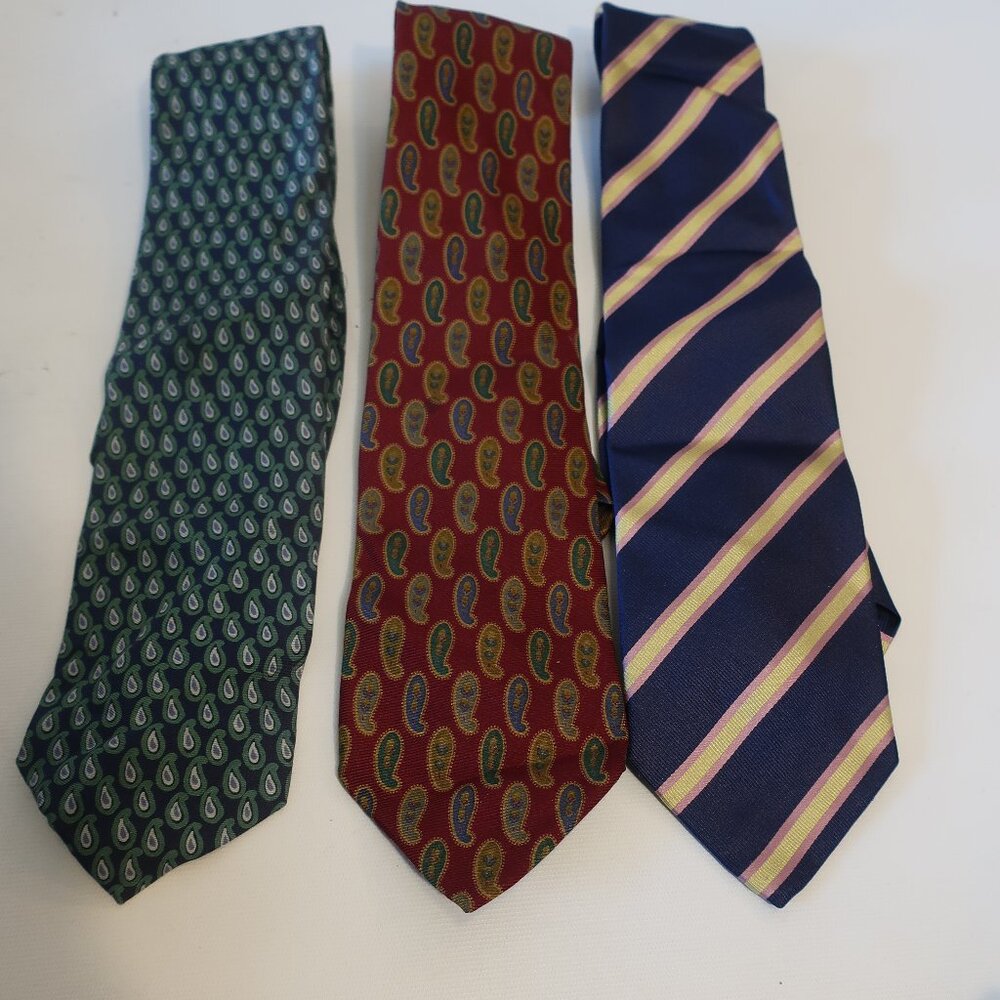 Mens Luciano Barbera Multi Lot of 3 Paisley Striped Print 100% Silk Neck Ties